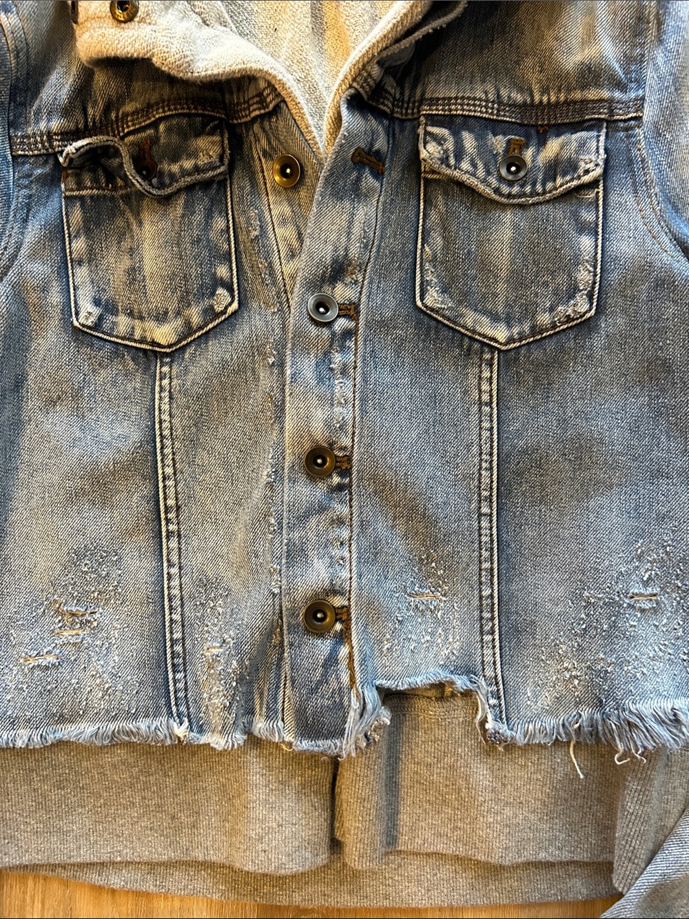 Free People Light Blue Denim Jacket with Gray Hood - Picture 3 of 7